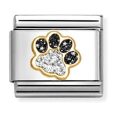 Nomination Composable Classic Link 030220/22 Paw Print in 18K Gold, Black & Silver Glitter Enamel